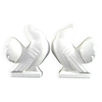 Manufacture de saint-clément, années 1930, paire de serre-livres figurant des pigeons.