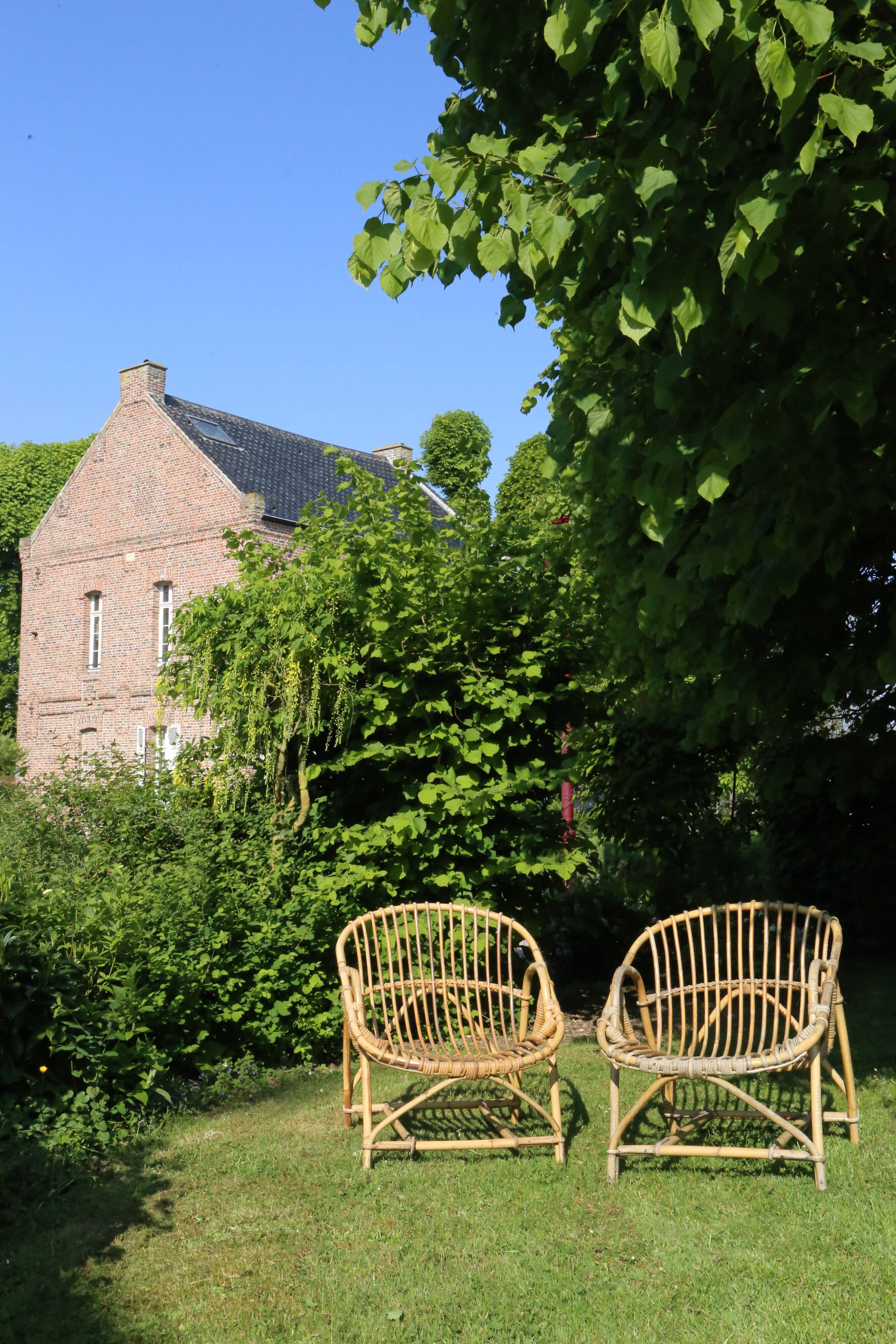 Pair of rattan basket armchairs, 60s