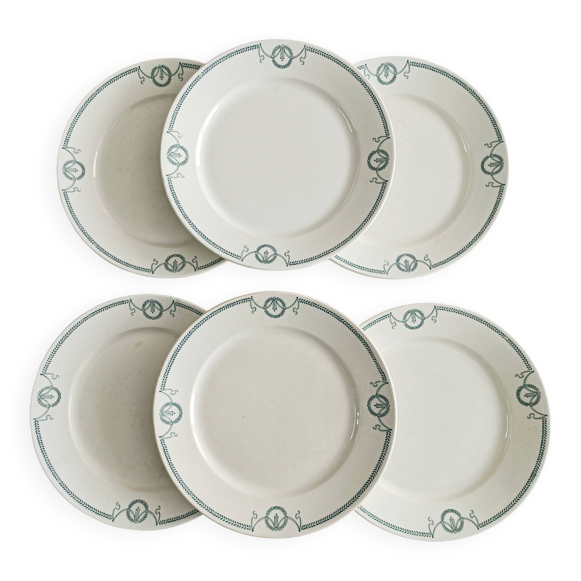 Set of 6 flat plates, ironstone, Petrus Regout, Empire.
