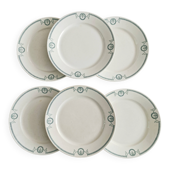 Set of 6 flat plates, ironstone, Petrus Regout, Empire.