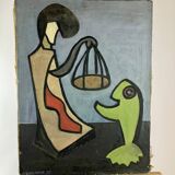 Tableau "Échange surréaliste" signé Molome 57