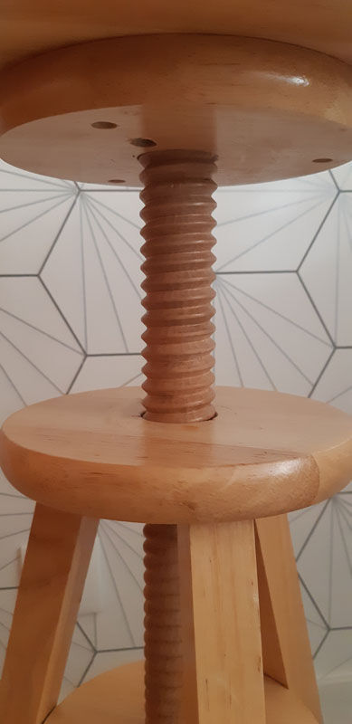Vintage screw stool in solid beech.