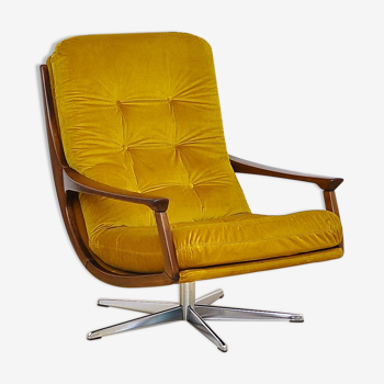 Fauteuil pivotant en velours rembourré, années 1970