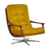 Fauteuil pivotant en velours rembourré, années 1970
