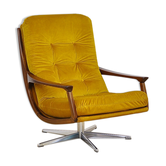 Swivel armchair in velor upholstery, 1970s