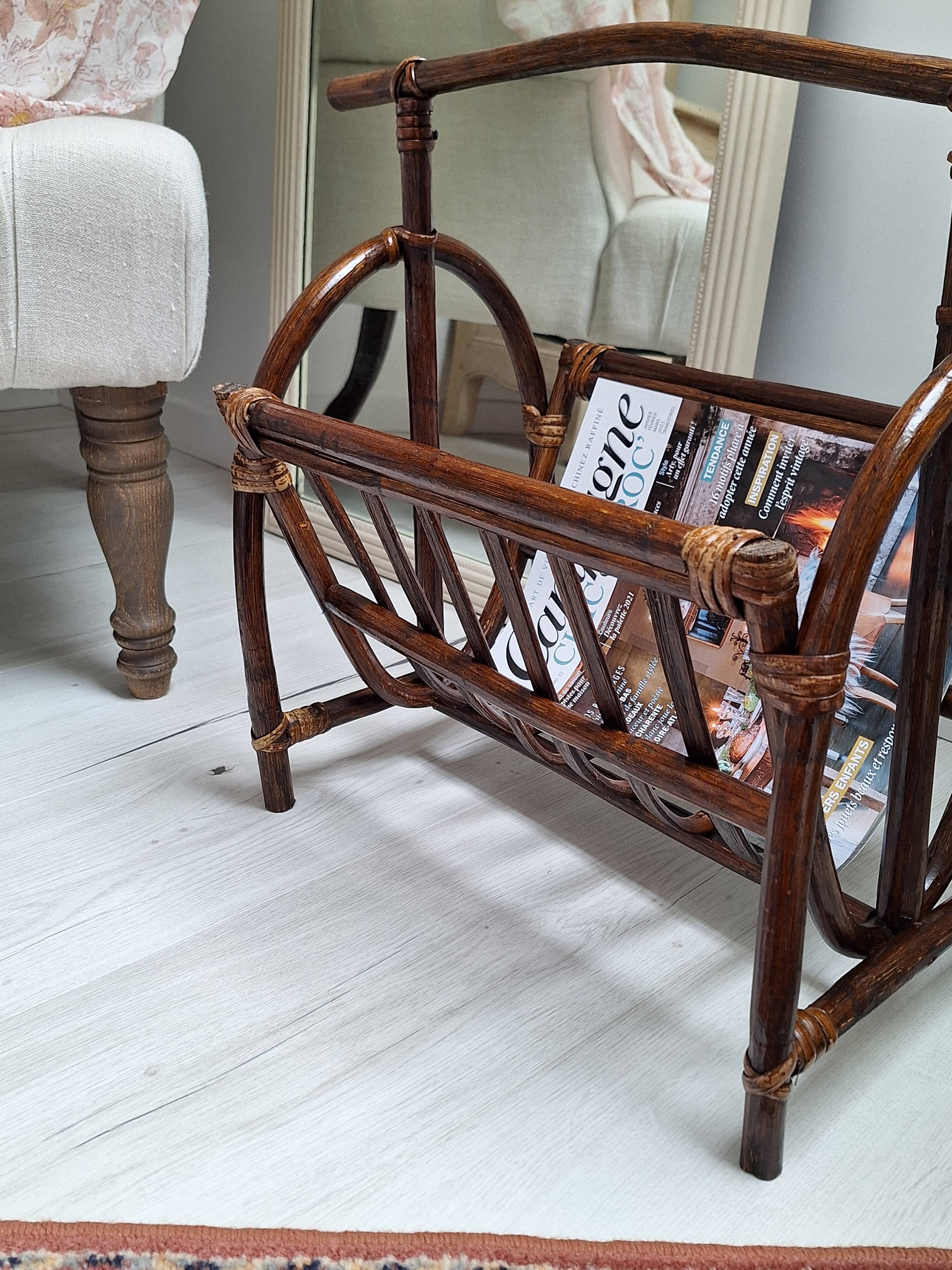 1970s rattan magazine rack