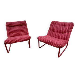 Pair of tubular leg armchairs