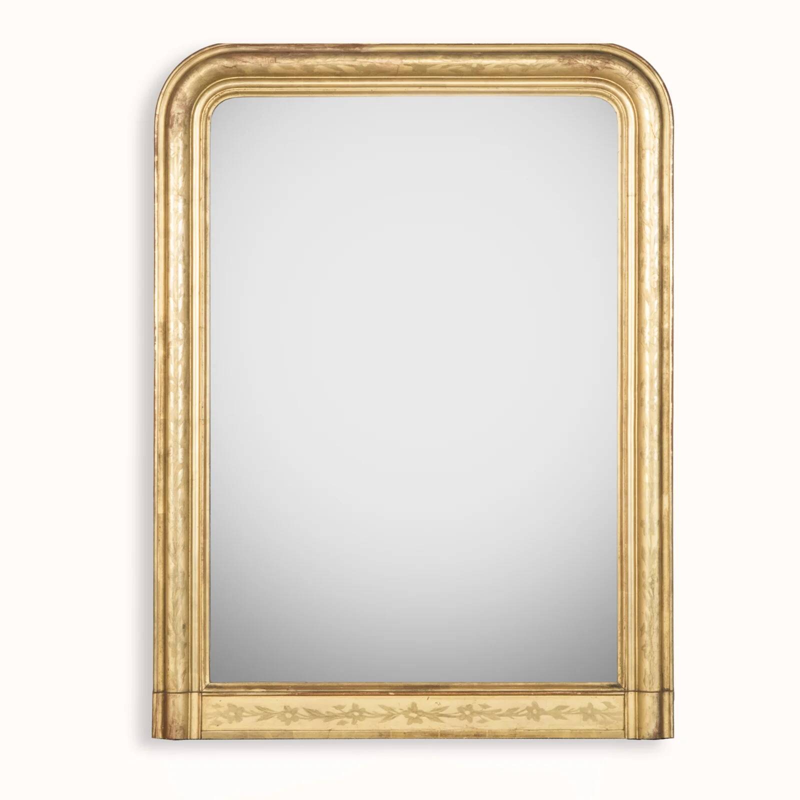 19th C antique Louis Philippe mirror with flower etchings