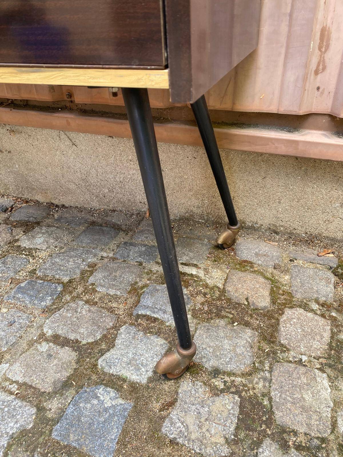 Mid-Century Modern bar cabinet 1960s with compass legs & brass