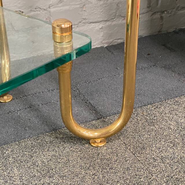 Hollywood regency gold plated & glass side table