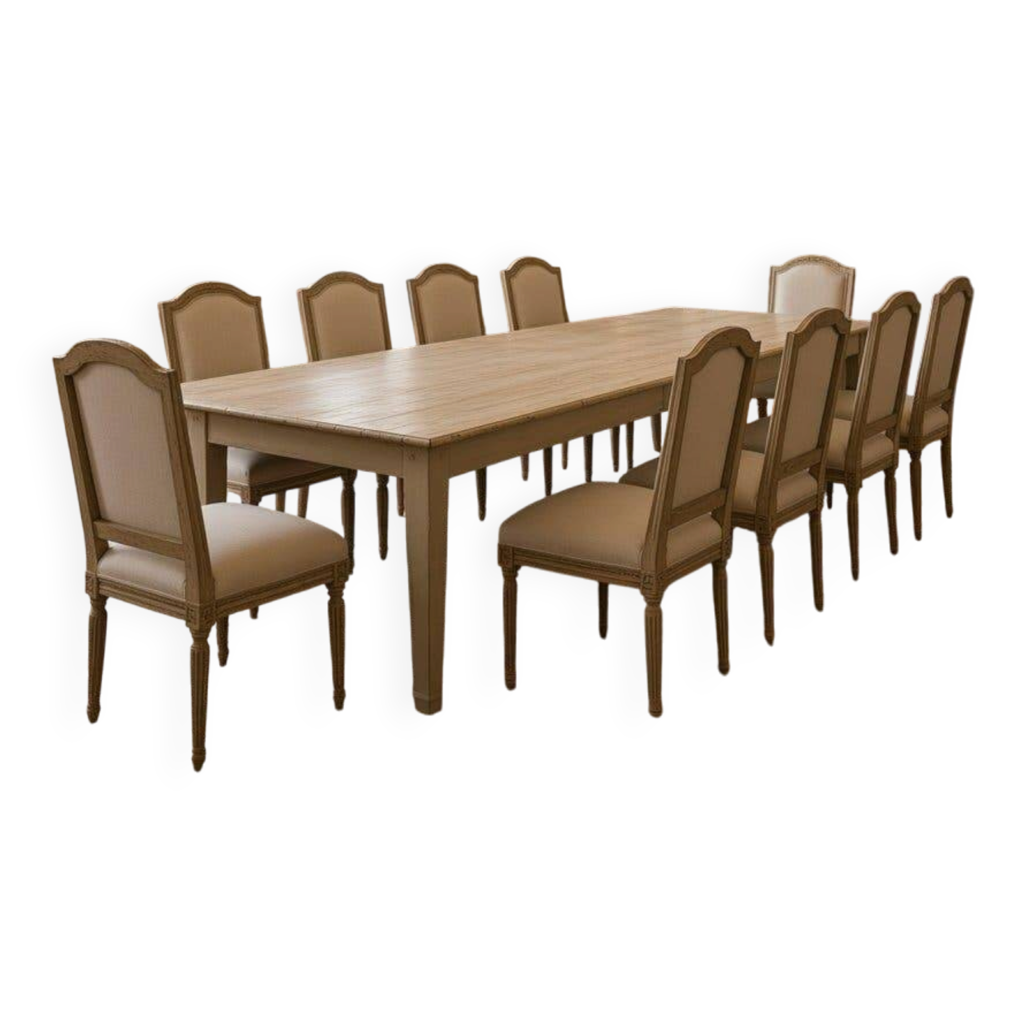 XL vintage dining table in white wood / dining room table