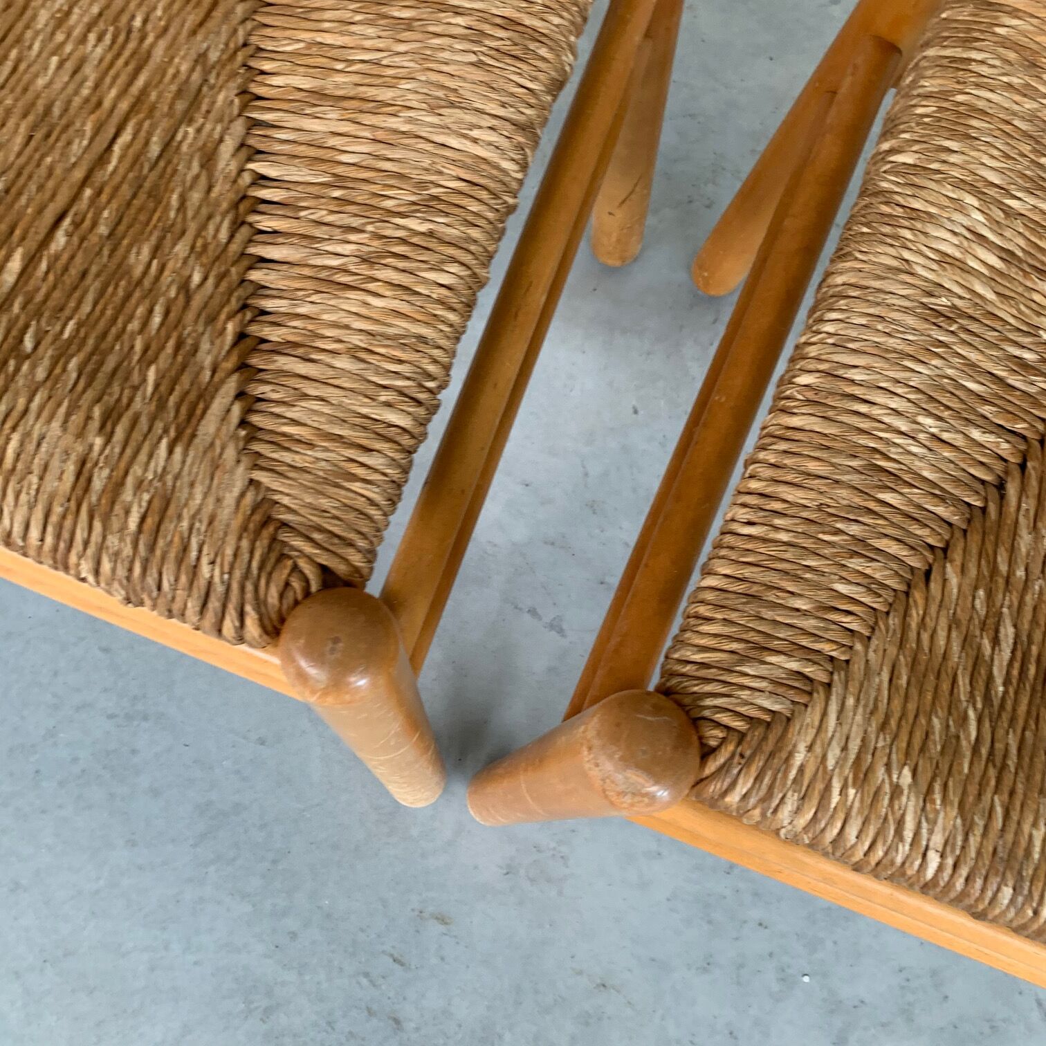 Pair of Pine and Rush Mid-Century Dutch Chairs
