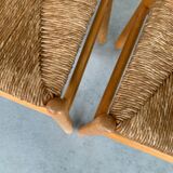 Pair of Pine and Rush Mid-Century Dutch Chairs