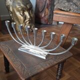 Bougeoir métallique chromé métalique grand moderniste Hanoukka