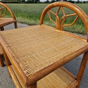 Pair of bedside tables in wood and woven straw - around 1960.