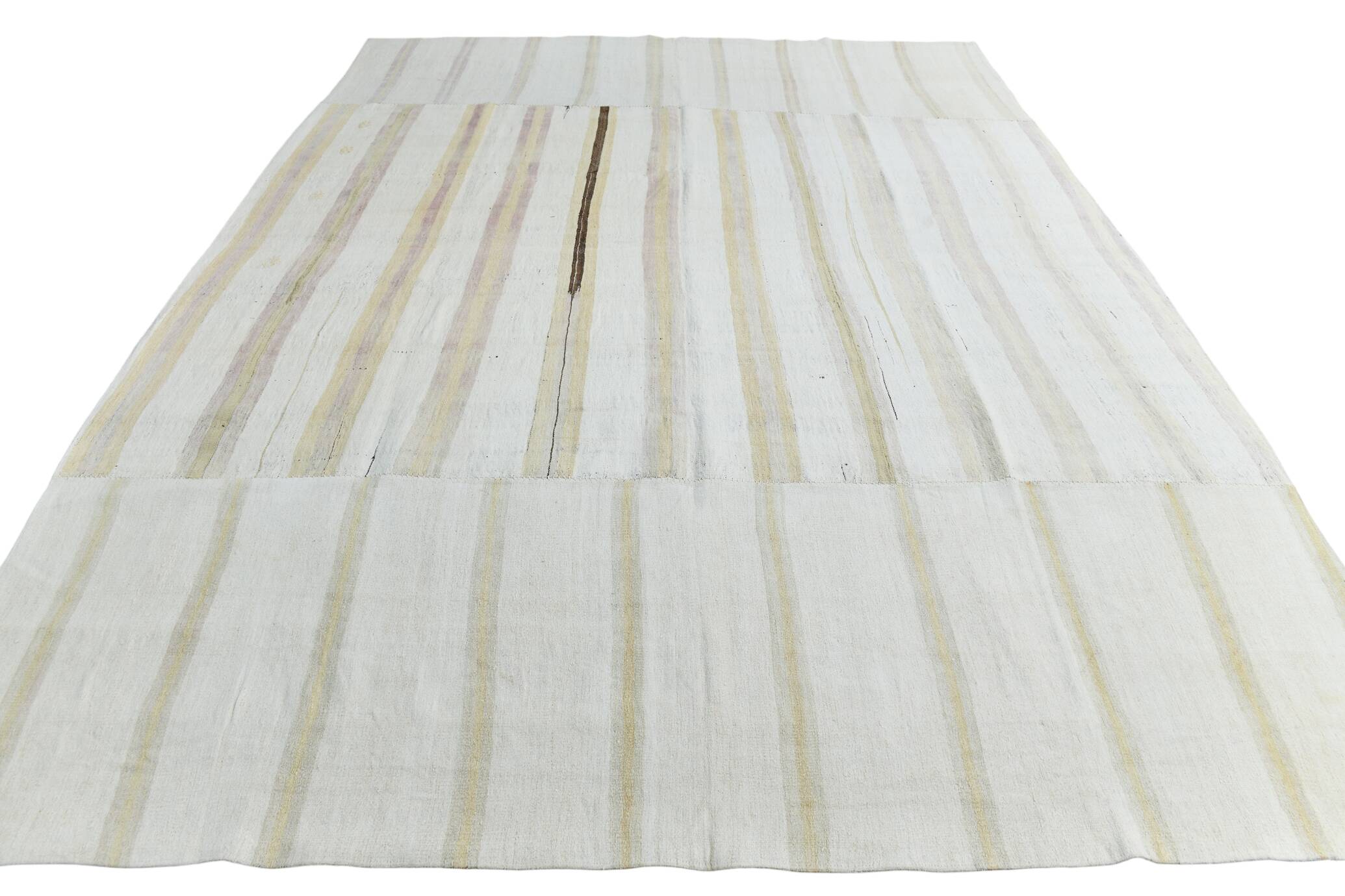 9x12 White & Cream Modern Striped Kilim Rug, 268c358Cm