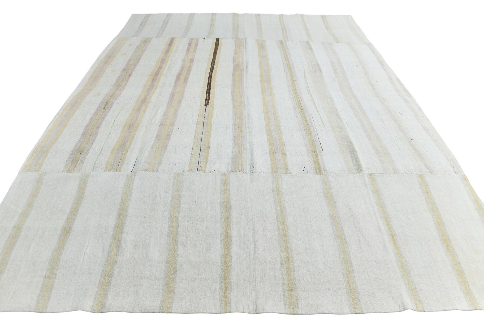 9x12 White & Cream Modern Striped Kilim Rug, 268c358Cm