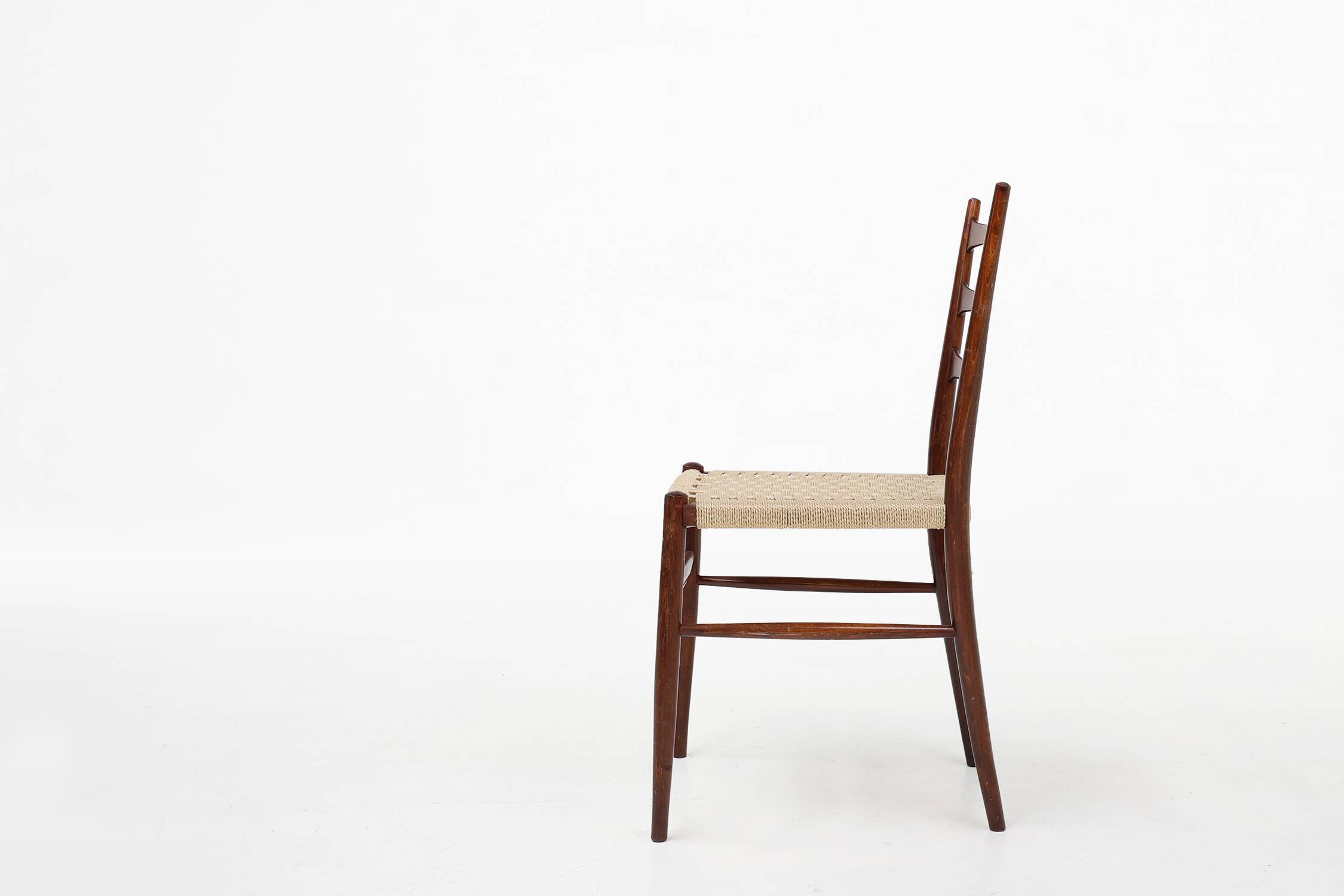 Teak dining chairs with braided rope seat, Belgium 1960s