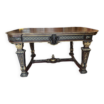 Table de milieux, à écrire en bois noirci et doré, époque Napoléon III