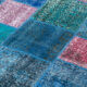 Tapis oriental contemporain 203 cm x 300 cm bleu patchwork fait à la main