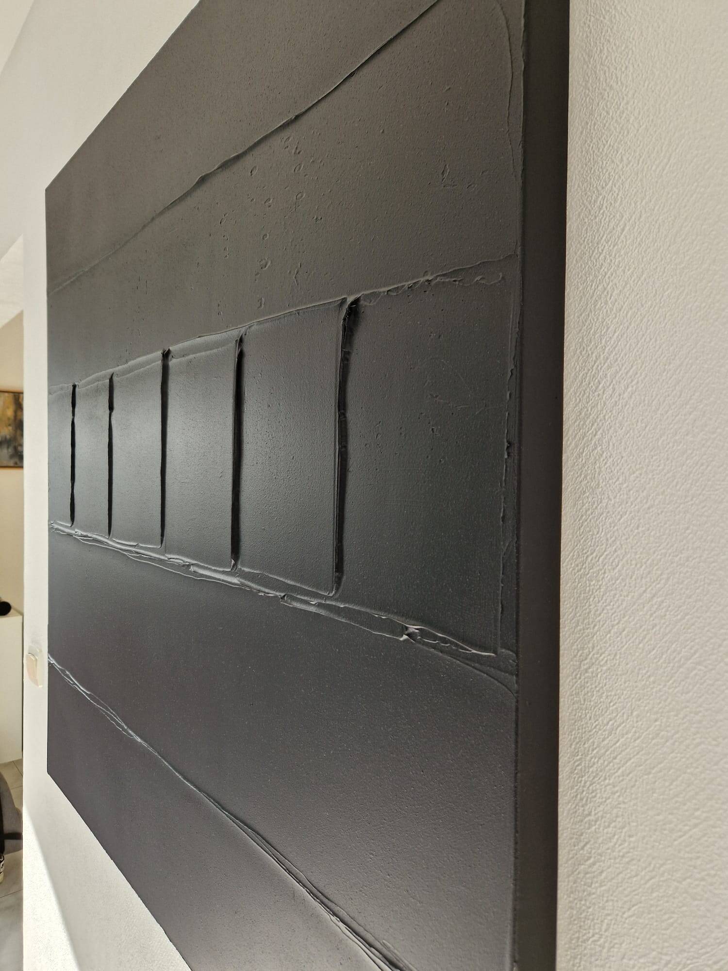 Minimalist monochrome abstract painting in black