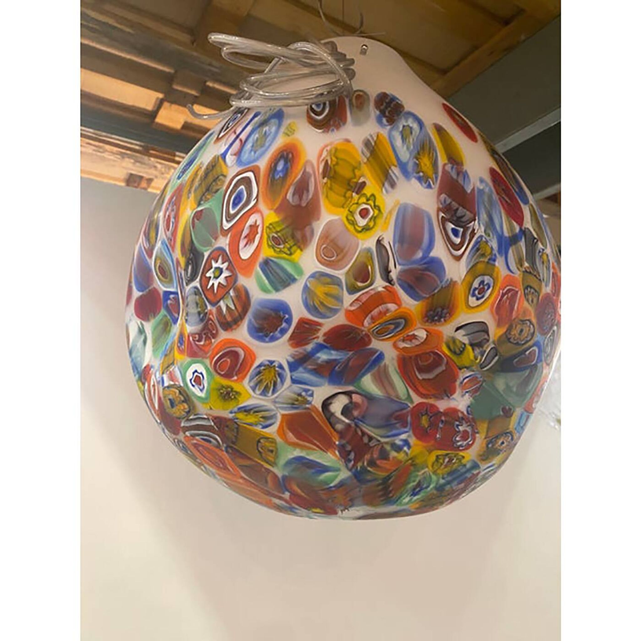 Contemporary Murano Style White With Murrise Multicolor Pendant