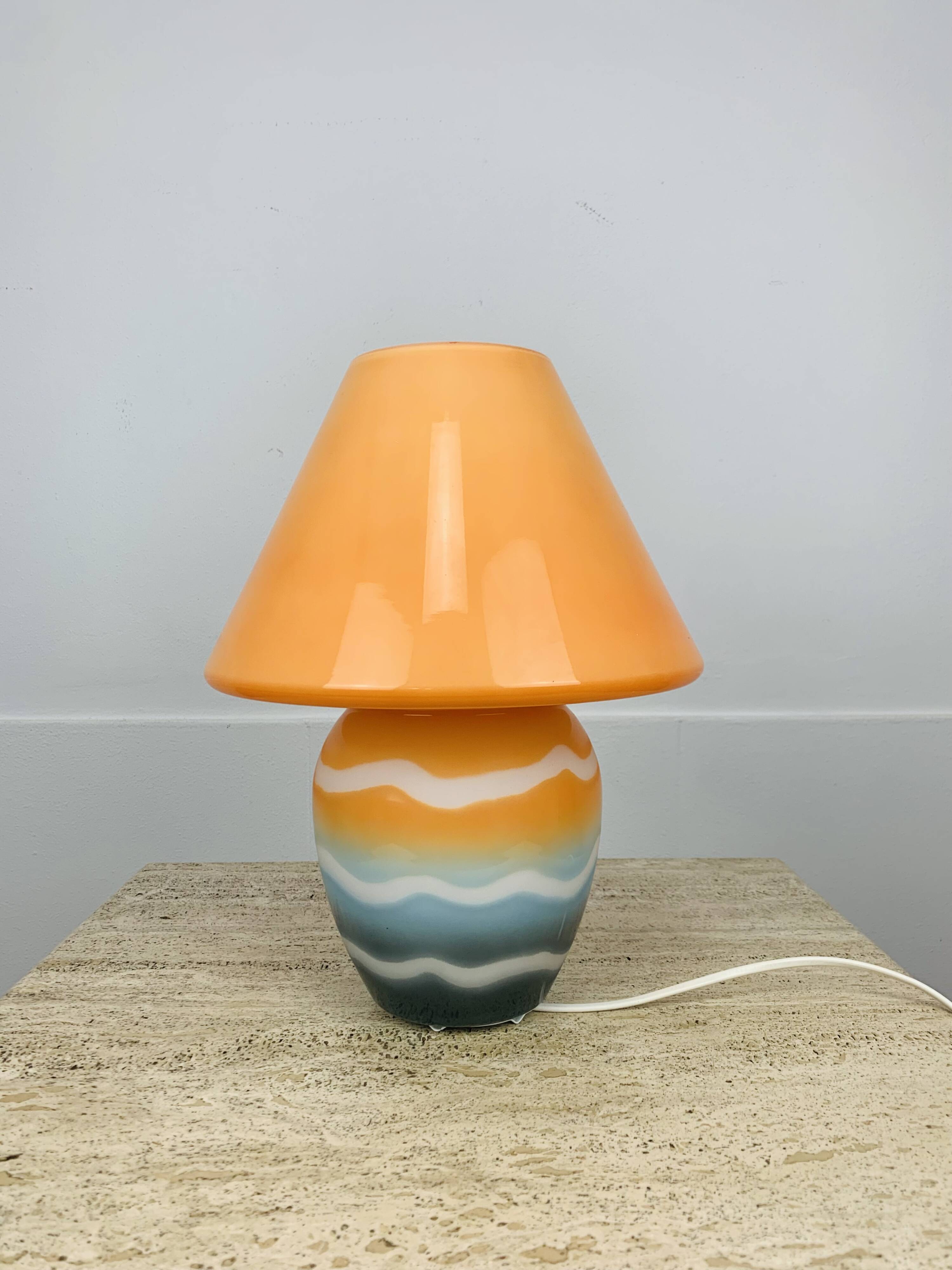 80s glass mushroom lamp, vintage