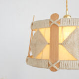 Vintage pendant lamp in wood and wool