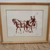 Frame and original and numbered watercolor by C. Spriet Horse and carriage