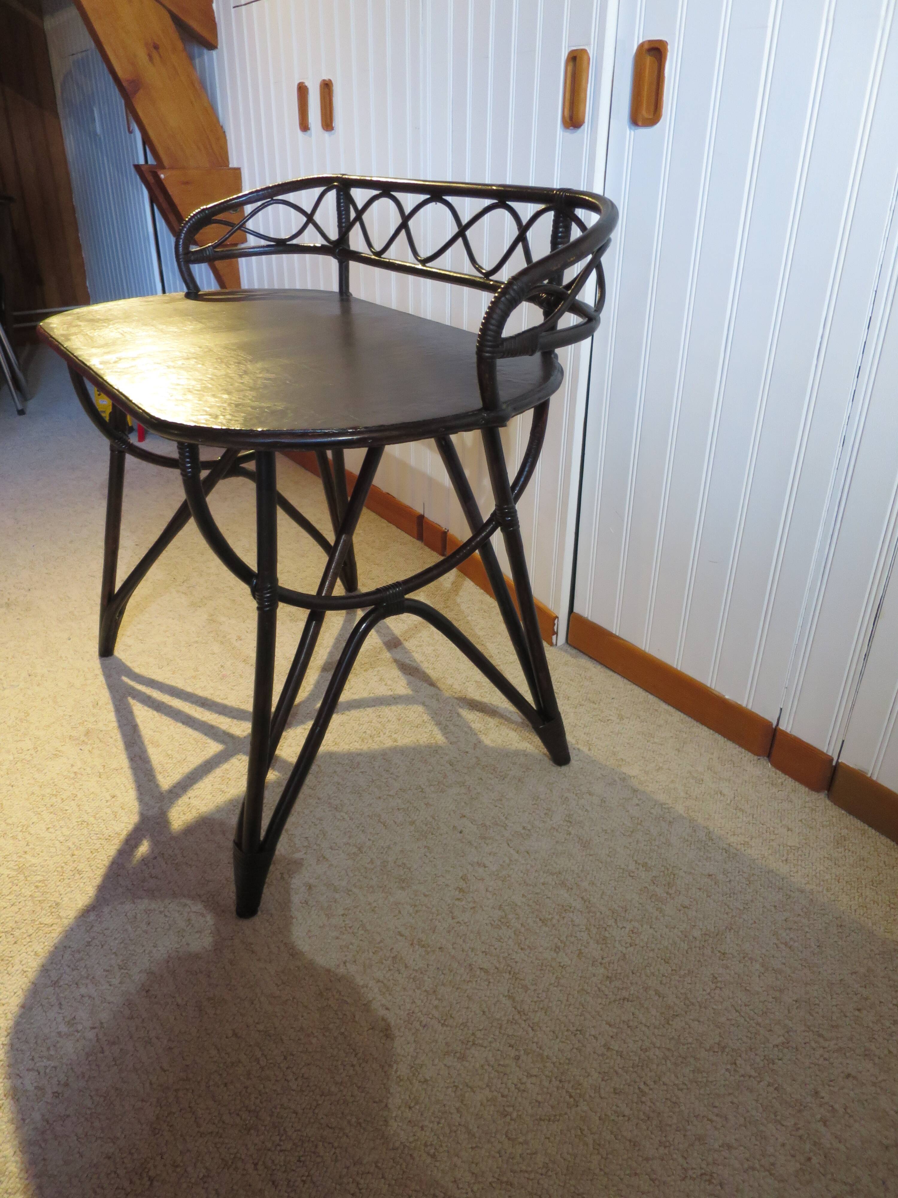 Vintage children's desk console bamboo rattan curved wood Thonet style 80s dark mahogany
