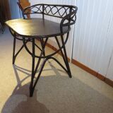 Vintage children's desk console bamboo rattan curved wood Thonet style 80s dark mahogany