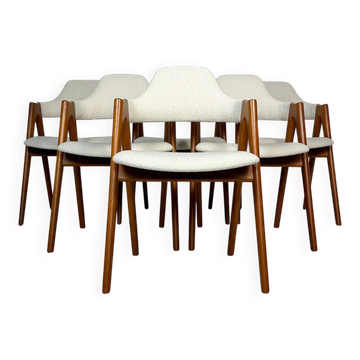 1960s set of 6 Compass teak dining chairs by Kai Kristiansen for Schou Andersen Møbelfabrik