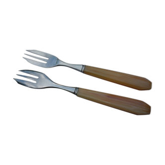 12 old dessert forks, Bakelite handle