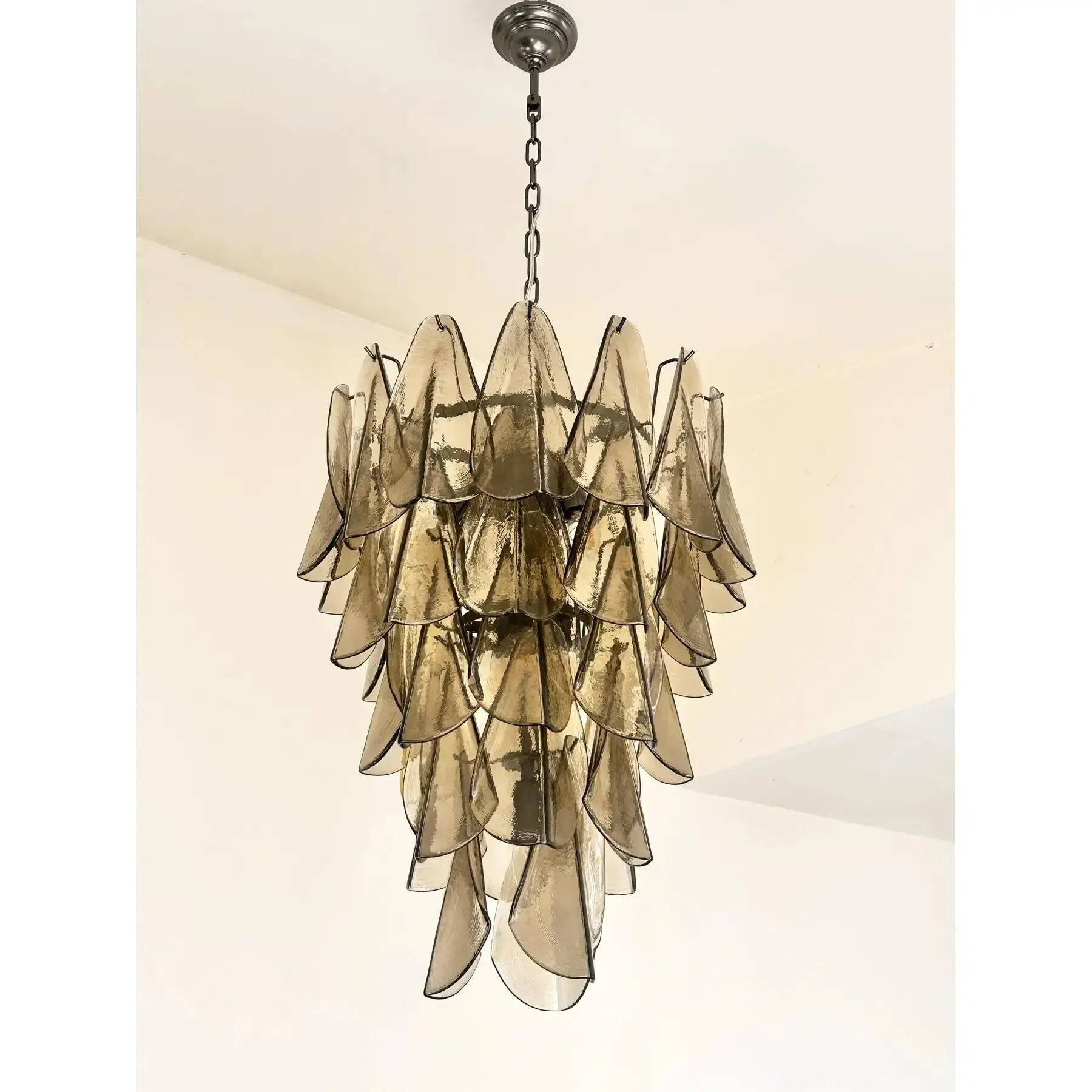 Luxury Smoked Fumé Murano Glass “Rondini” Chandelier with Cascading Design