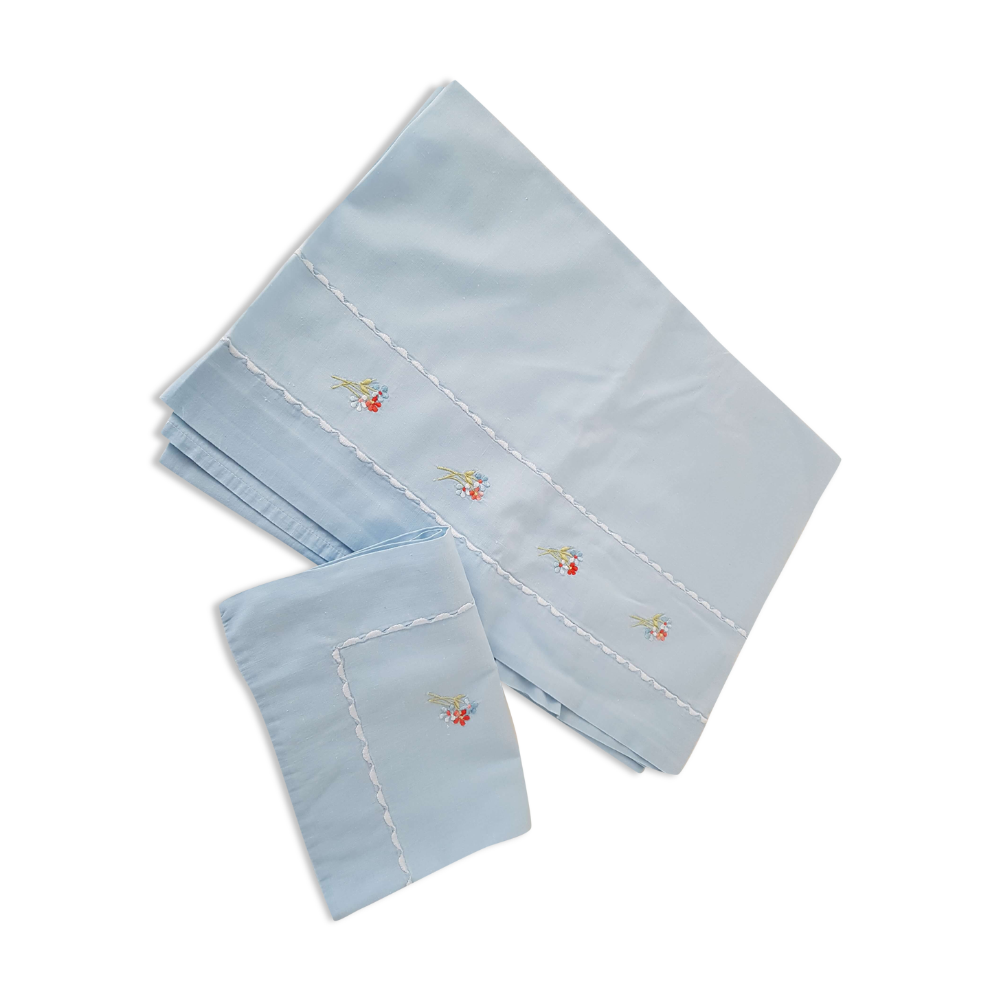 Old sky blue embroidered flat sheet