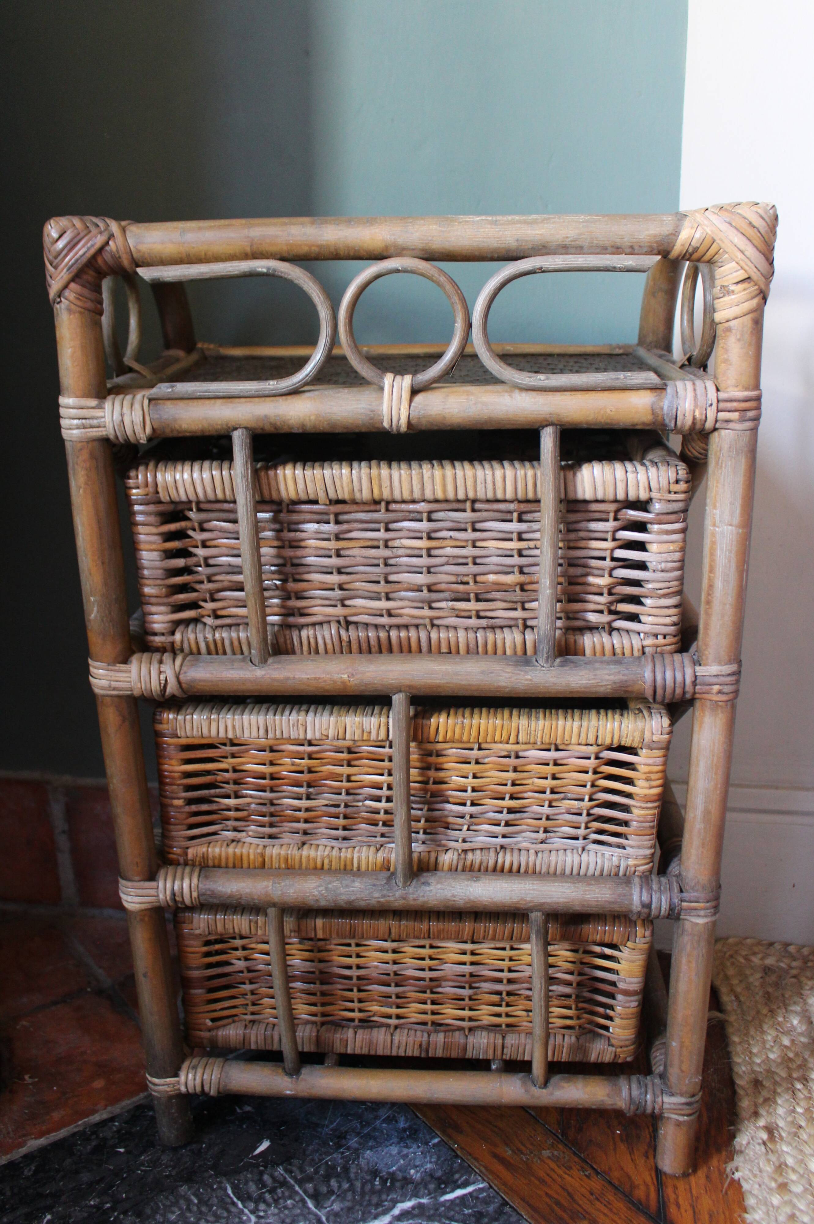 Chiffonnier rotin osier 3 tiroirs meuble rangement vintage