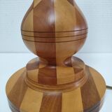 Turned wooden lamp and vintage wood inlay