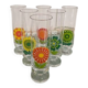 Set of 6 vintage pop art glasses with multicoloured flowers - 1970s