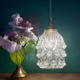 Suspension globe vintage en verre moulé