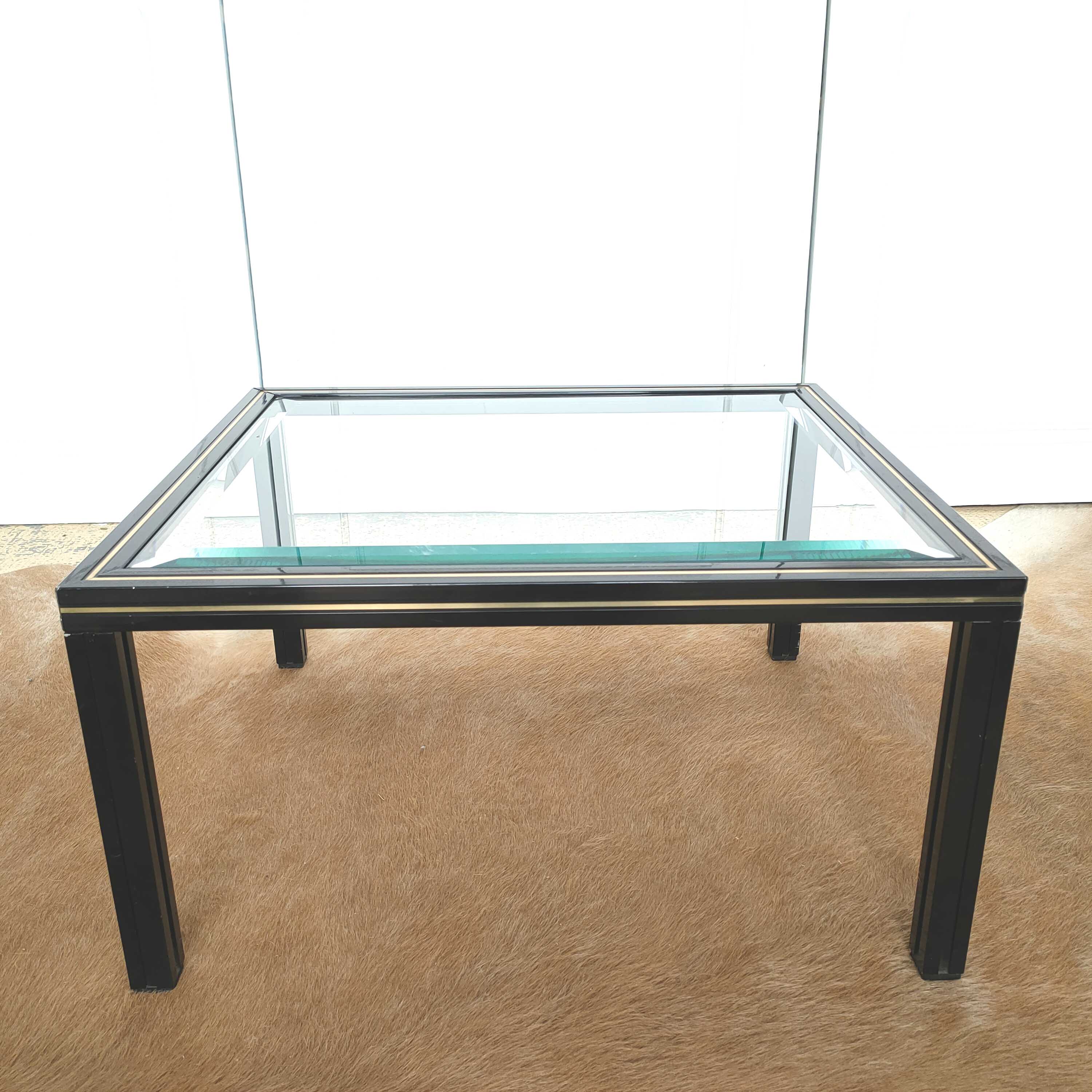 Coffee table beveled glass and black and gold metal