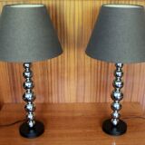 Pair of contemporary lamps chrome foot and lampshade XXth.