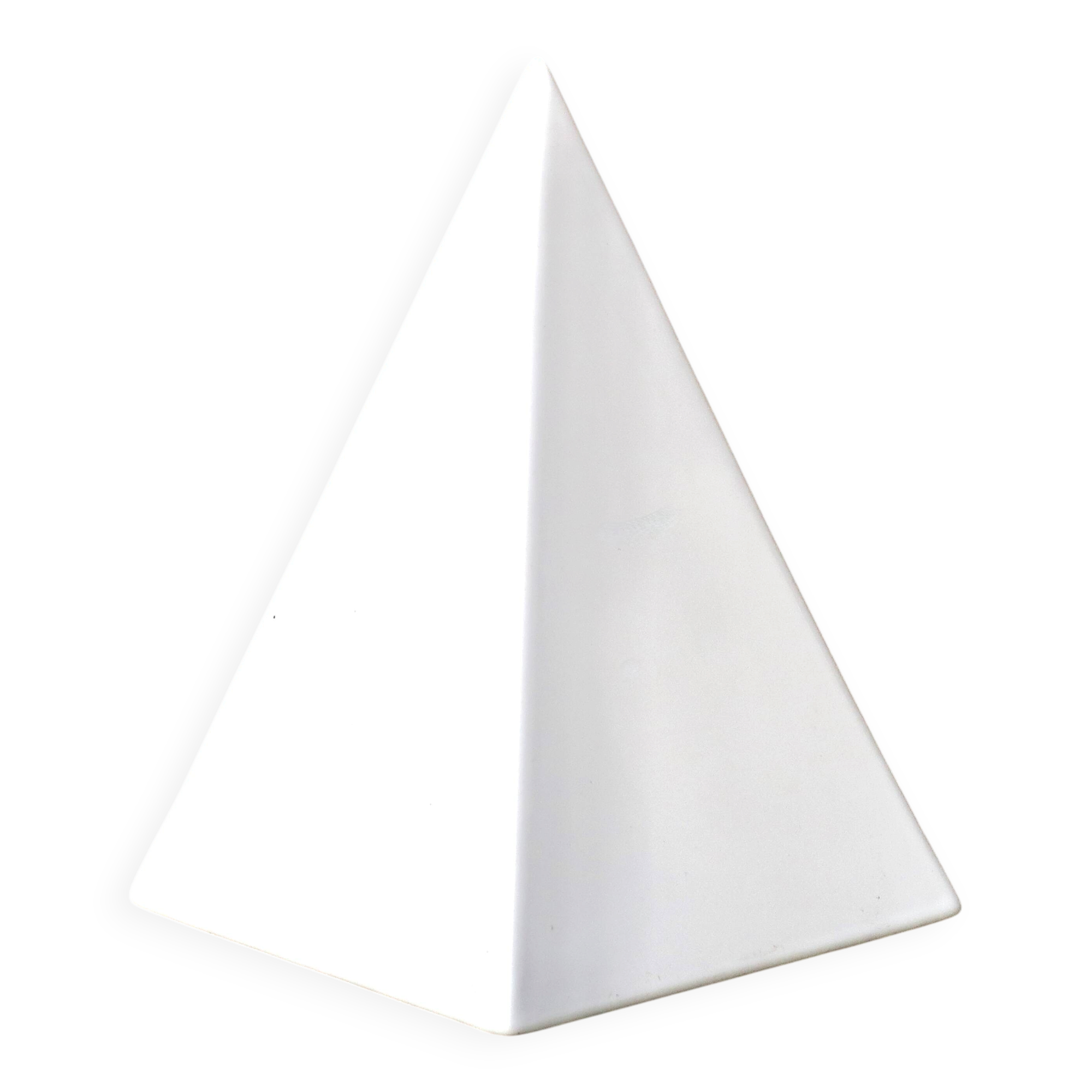 Minimalist white ceramic pyramid sculpture, 1970s.