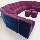 Vintage Snake modular sofa composed of 11 armchair modules and 3 velvet fabric poufs