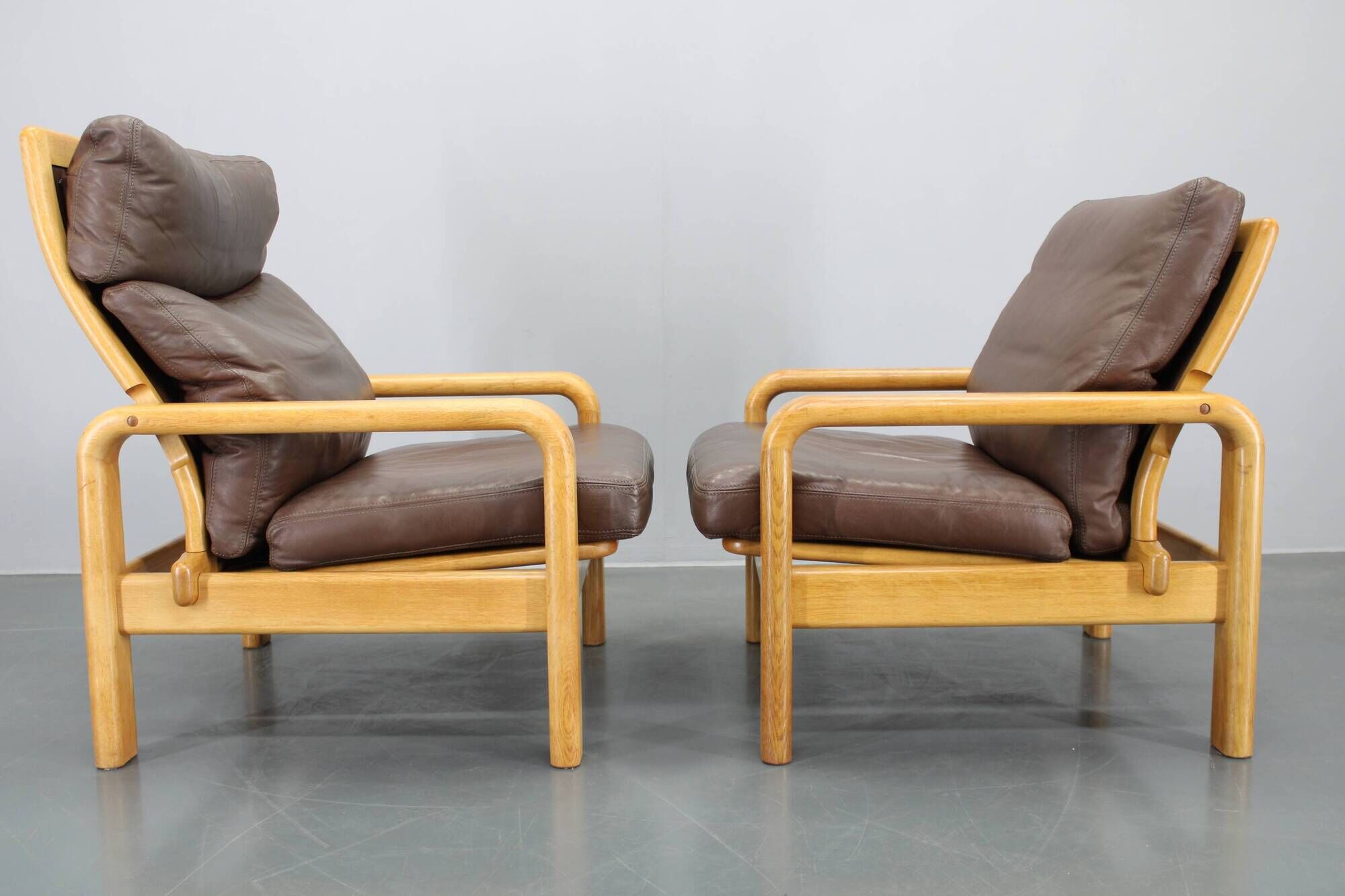 1970s L. Olsen & Søn Pair of Armchairs in Oak and Leather, Denmark