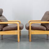 Paire de fauteuils en chêne et cuir L. Olsen & Søn des années 1970, Danemark