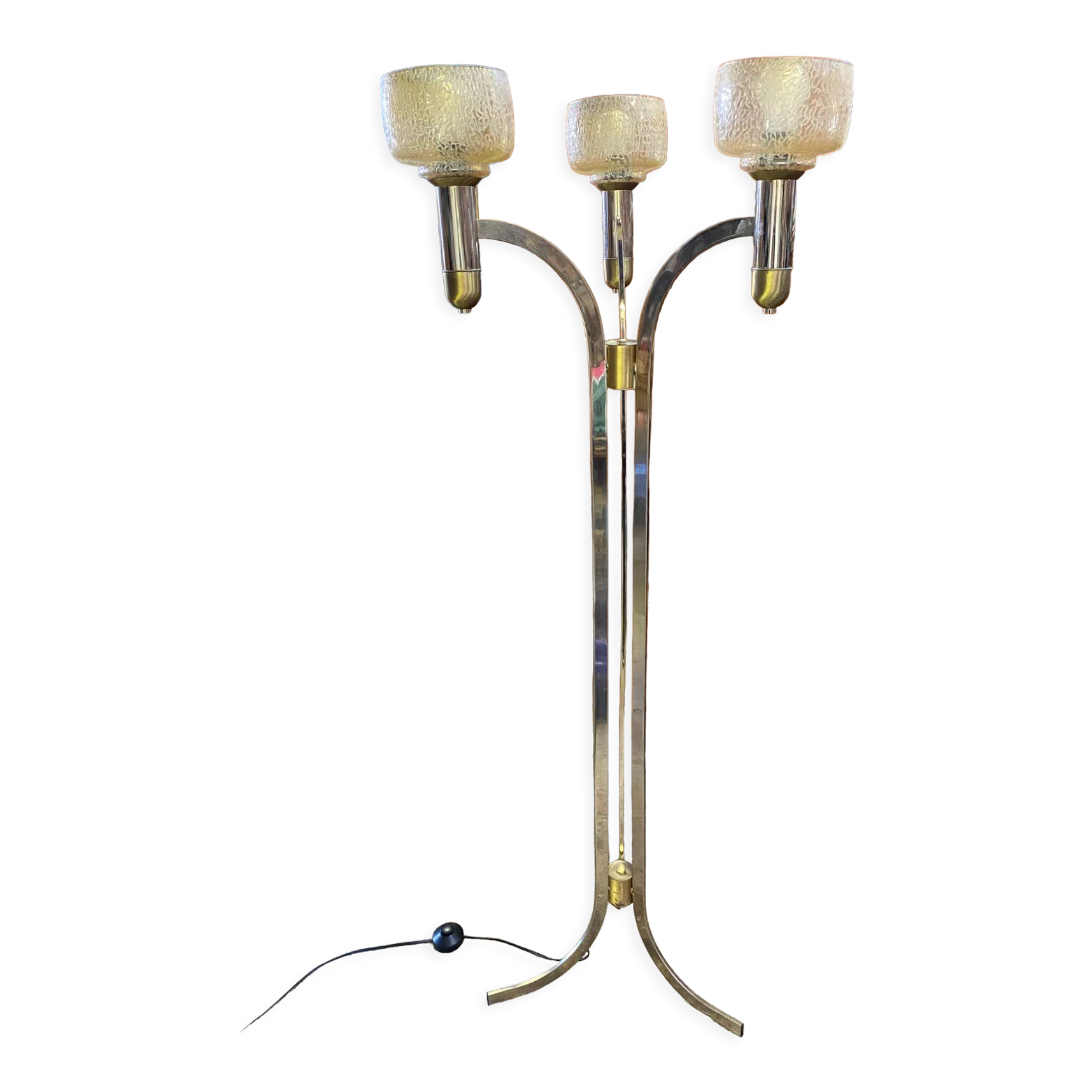 Three-burner metal and brass floor lamp