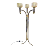 Three-burner metal and brass floor lamp