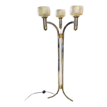 Three-burner metal and brass floor lamp