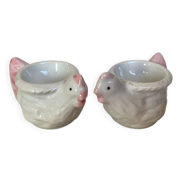 Paire de coquetiers poules