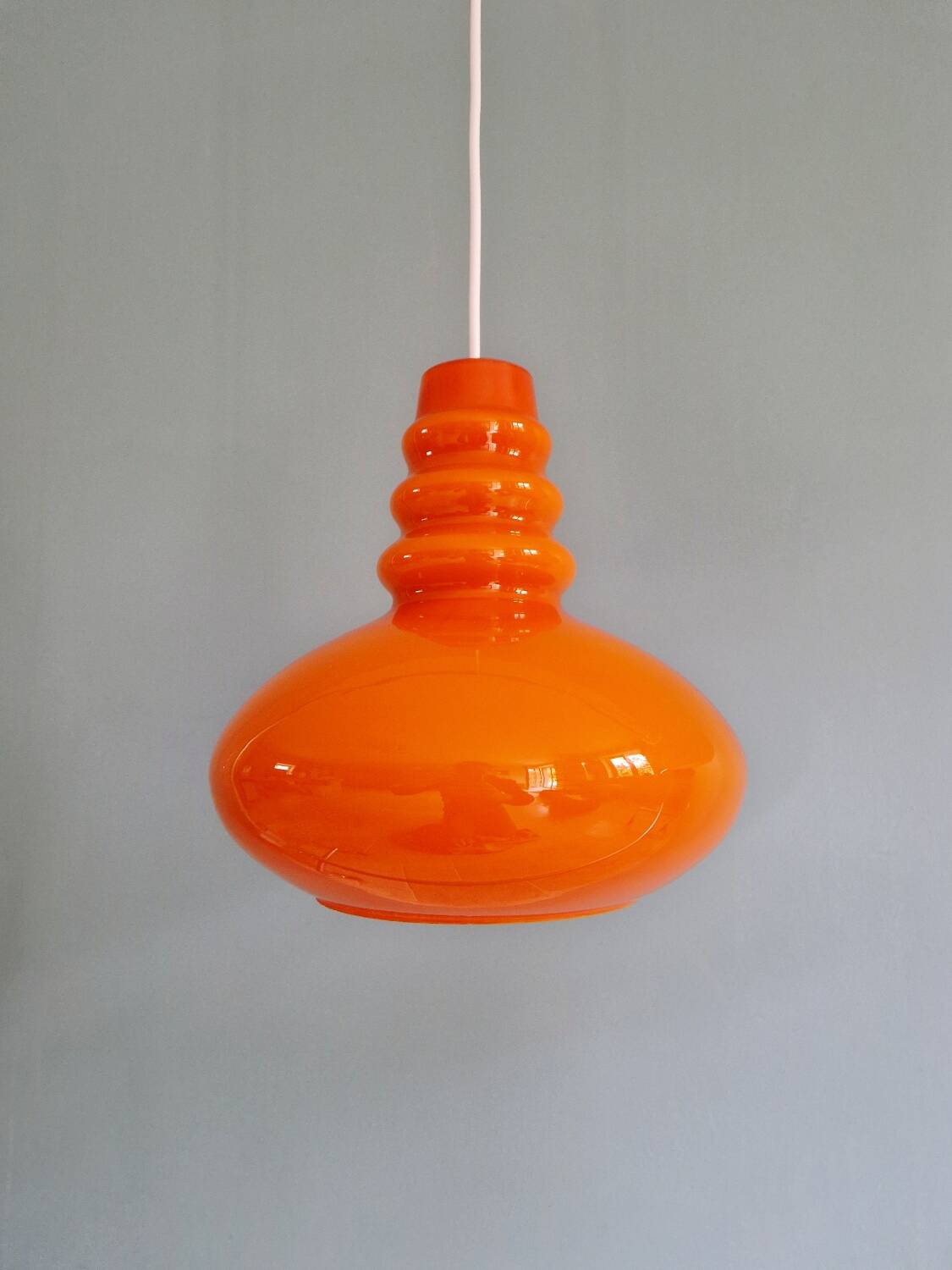 Trio of Space Age opaline pendant lights, Peill & Putzler, 1970